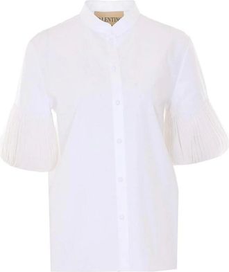 Valentino Garavani Camicia in Popeline di Cotone con Maniche a Pieghe - - Blouses & Shirts - Donna - Bianco - M