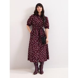 Phase Eight Delphine Printed Puff Sleeve Midi Dress in Burgundy at Nordstrom, Size 10