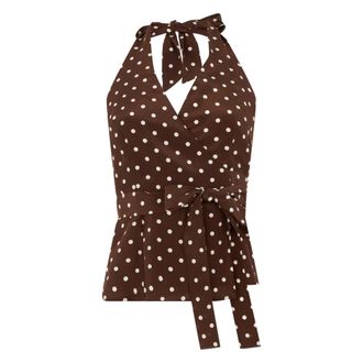 P.A.R.O.S.H. Sleeveless Tops, female, Brown, Size: XS Polka-dot Halter Top