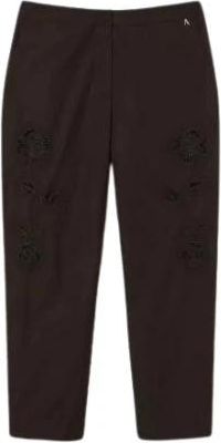 Twinset Pantaloni chino met bloemenborduursel - Dames - Vrijetijds broeken - Zwart - 2XS - Katoen - Broeken