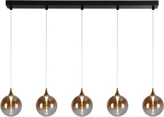 Searchlight Searchlight Alchemy L&aacute;mpara Colgante De Techo Con Barra Led De 5 Luces, Metal Negro Y Cristal &Aacute;mbar