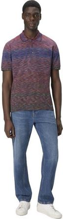 Missoni Short Sleeve Polo With Flame Knit in Burgundy & Blue at Nordstrom, Size Xx-Large