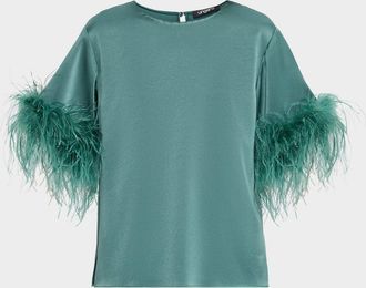 Emanuel Ungaro Aria Feather-Cuff Satin Blouse