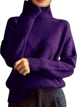 Generic Womens Warm Long Sleeve Jumper - Chic and Elegant Solid Colour Loose Fit Casual Soft Knitted Pullover Classic Autumn Winter Versatile Large Size Sweat