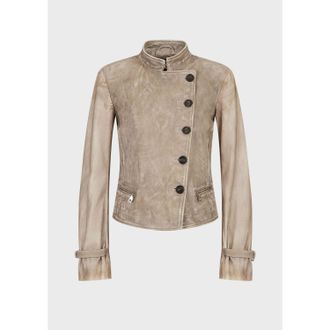 Emporio Armani Womens Jacket in Beige Leather - Size 10 UK
