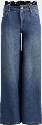 Alice & Olivia Ian Lace Waistband Wide-Leg Jeans