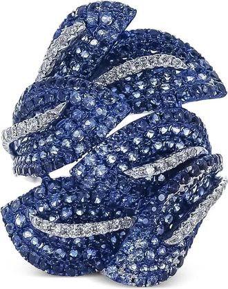 Stéfère 18kt witgouden Leaf ring met saffier en diamant - Zilver