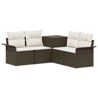 vidaXL Juego De Sof&aacute; 5 Uds. Marr&oacute;n Y Crema Blanca Vidaxl