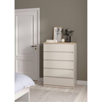 Dmora Dmora - C&oacute;moda Nyvantis, Cajonera Multifuncional Con 5 Cajones, C&oacute;moda Elegante Para Dormitorio, 77x50 H111 Cm, Beige