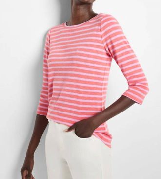Nic+Zoe Stripe Boatneck 3/4 Sleeve Tee In Pink