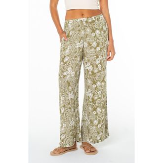 Roxy Midnight Ave Floral Wide Leg Pants in Olive Branch at Nordstrom, Size Xx-Large