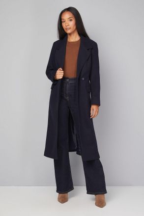 Wallis Womens Petite Side Split Belted Coat - Navy - Size 18 UK