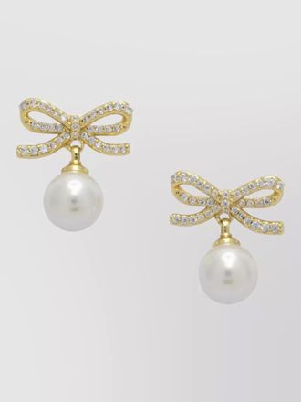 Self Portrait bow earrings crystal accents gold tone pearls