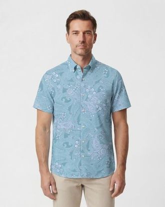 Lords of Harlech Paisley Explosion Mens Knit Shirt in Paisley Explosion Teal at Nordstrom, Size Xx-Large