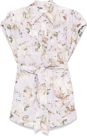 Zimmermann Floral-Print Playsuit - Womens - Linen/Flax