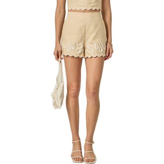 English Factory Embroidered Wavy Linen Shorts in Beige/Off White at Nordstrom, Size X-Small
