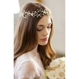 Brides & Hairpins Arabella Jeweled Halo & Sash in Opal at Nordstrom