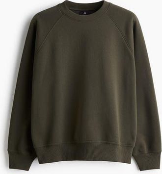 H&M Oversized Fit Sweatshirt in Dark Khaki Green at Nordstrom, Size X-Large