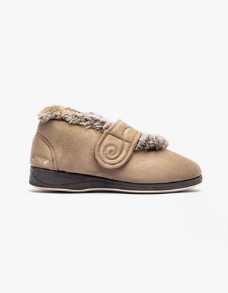 Padders Womens Padders HUSH Womens (2E Fit) Touch Fasten Boot Slippers Taupe Combi - Cream - Size: 3