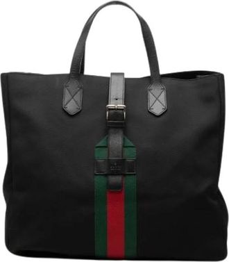 Gucci Pre-owned Bolso Tote de Lona y Cuero L&iacute;nea Sherry - Pre-owned - Mujer - Negro - ONE SIZE