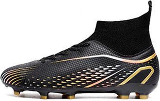 Generic Unisex Professional Athletic Training Football Boots - Men High-top Turf Soccer Shoes - Women Anti-Slip Soccer Cleats (Black-Long Cleats,10.5)