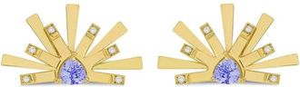 Carol Kauffmann 18kt geelgouden Sun oorbellen met tanzaniet en diamant