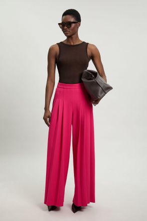 Karen Millen Womens Tailored Structured Crepe Pleated Wide Leg Trousers - Pink - Size 10 UK