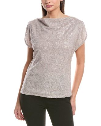 Anne Klein Split Shoulder Drape Sequin Blouse