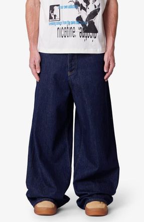 mnml Raw Baggy Rave Wide Leg Jeans in Rinsed Indigo at Nordstrom, Size 32