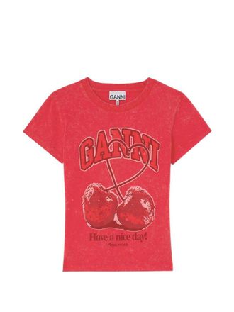 Ganni Red Graphic Crew Neck T-Shirt