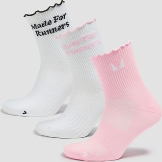 MyProtein Calcetines tobilleros de running con volante de MP (paquete de 3) - Blanco/Negro/Rosa empolvado - UK 9-11