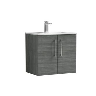 Nuie Nuie - Arno Wall Hung 2-Door Vanity Unit with Basin-4 600mm Wide - Anthracite Woodgrain