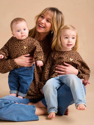 Envie de Fraise Bio-Kollektion: Damen Sweatshirt mit Leoprint ENVIE DE FRAISE, MAMA & TOCHTER-Capsule beige