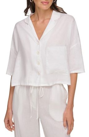 DKNY Linen Camp Shirt in White at Nordstrom, Size X-Small
