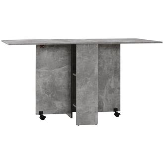HOMCOM Folding Dining Table - Drop Leaf Table for Small Spaces with 2-tier Shelves - Small Kitchen Table with Rolling Casters - Cement Grey | TJ Hugh