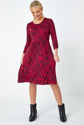 Roman Swirl Print Pocket Stretch Dress