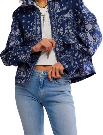 Free People Womens Bandana Jacquard Shirt Jacket In Blue