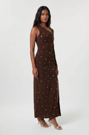 Karen Millen Womens Premium Slinky Crepe Embellished Cut Out Maxi Dress - Chocolate - Size X-Small