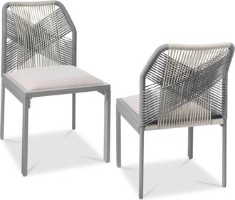 Best Choice Products Set of 2 Indoor/Outdoor Aluminum Woven Side Dining Chairs w/ All-Weather Rope