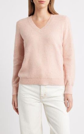 Caslon Sequin V-Neck Sweater in Pink Smoke at Nordstrom Rack, Size Xx-Large