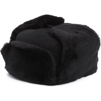 UGG UGG Suede Genuine Shearling Trapper Hat in Black at Nordstrom Rack, Size Small/medium