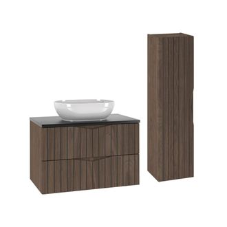 Petits Meubles Set de muebles con lavabo y columna estratificado marr&oacute;n negro