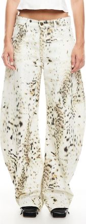 Lioness Horseshoe Print Barrel Leg Jeans in Snow Leopard at Nordstrom, Size X-Large