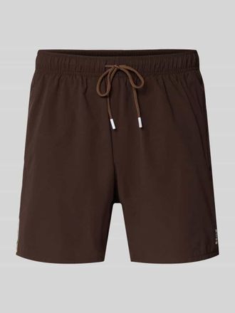 HUGO BOSS Badeshorts mit Label Stitching Modell Iconic in Dunkelbraun, Gr&ouml;&szlig;e XXL