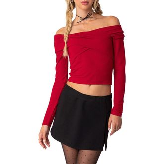 Edikted Off the Shoulder Long Sleeve Crop Top in Red at Nordstrom, Size Small