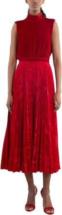 Saloni Fleur Velvet High Neck Dress In True Red