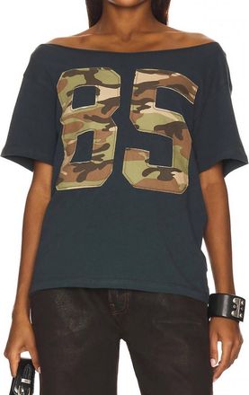 Daydreamer Camo Applique Off The Shoulder Tee In Multi