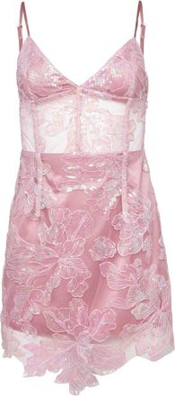 Fleur du Mal floral-embroidered sequinned mini dress - women - Elastane/Silk/Silk/Nylon - 2 - Pink