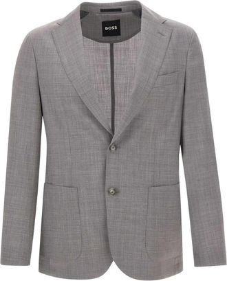 HUGO BOSS Virgin Wool Slim-Fit Blazer - Heren - Business blazers - Grijs - 2XL - Wol - Kostuums