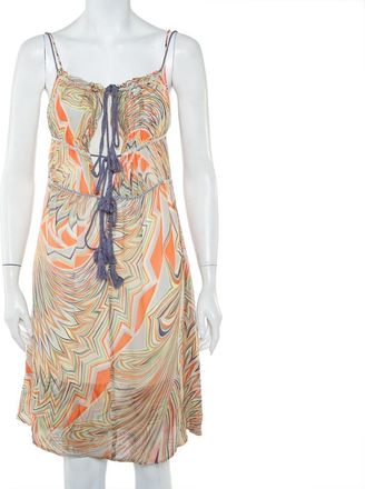 M Missoni Multicolor Printed Silk Sleeveless Tie Detail Midi Dress